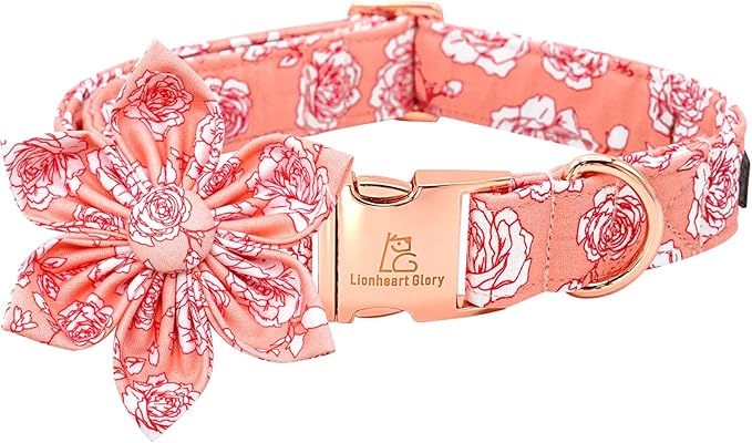 Lionheart Glory Valentine's Day Collar with Flower, Pink Collar with Bowtie for Small Dogs