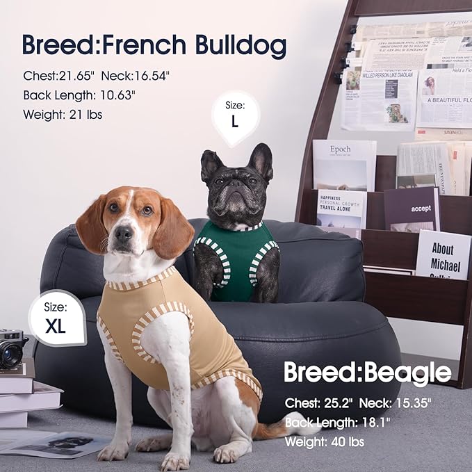 IECOii 2 Pack Extra Large Dog T-Shirt,Breathable & Lightweight Dog Tshirts Vest for Summer Wearing -Fade-Resistant, Easy to Put On – Machine Washable,Fit for Doberman Great Dane,Khaki+Green,4XL