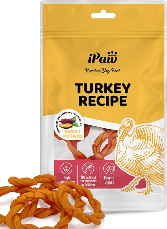 Turkey Dog Treats, All Natural Human Grade Dog Treat, Suitable for Training chew, US Sourced Raw Material, Hypoallergenic, Rawhide Alternative, Ring (Sweet Potato)