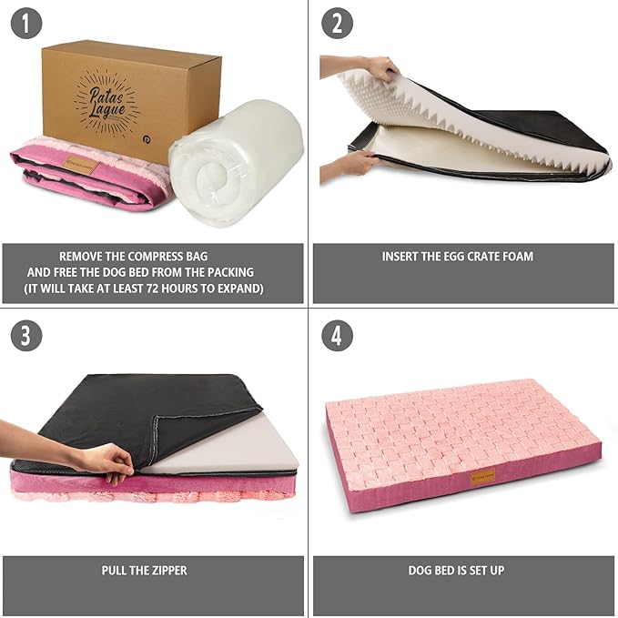 Patas Lague Orthopedic Dog Bed for Medium Dogs, Waterproof Soft Warm Comfortable Egg Crate Foam Medium Pet Beds Mat with Removable Washable Cover and Nonskid Bottom, 30''X20'' Pink