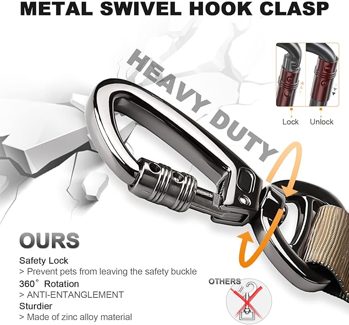 Tactical Dog Collar and Bungee Leash Set, Adjustable Military Training Nylon Dog Collar with Controll Handle and Heavy Metal Buckle,with USA American Flag, Patches and Airtags Case (M, Brown)