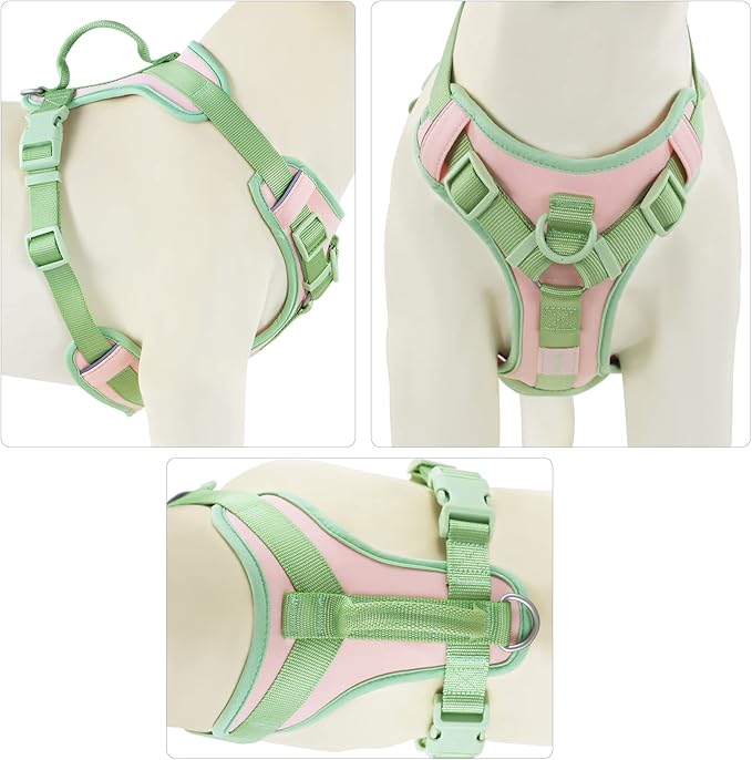 No Pull Dog Harness Adjustable Soft Padded Pet Vest with Control Handle Adorable Daily Harness for Dogs(Gossamer Pink S)