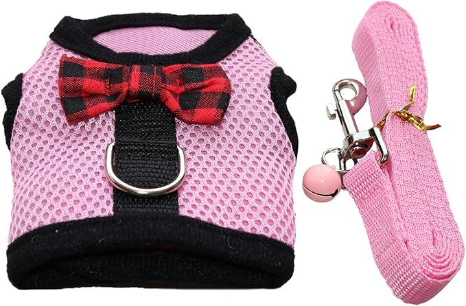 Rypet Small Animal Harness and Leash - Soft Mesh Small Pet Harness with Safe Bell, No Pull Comfort Padded Vest for Small Pet Pink S
