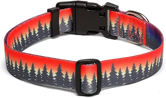 Adjustable Dog Collar with Patterns, Ultra Comfy Soft Nylon Breathable Pet Collar for Small Medium Large Dogs (S, Forest)
