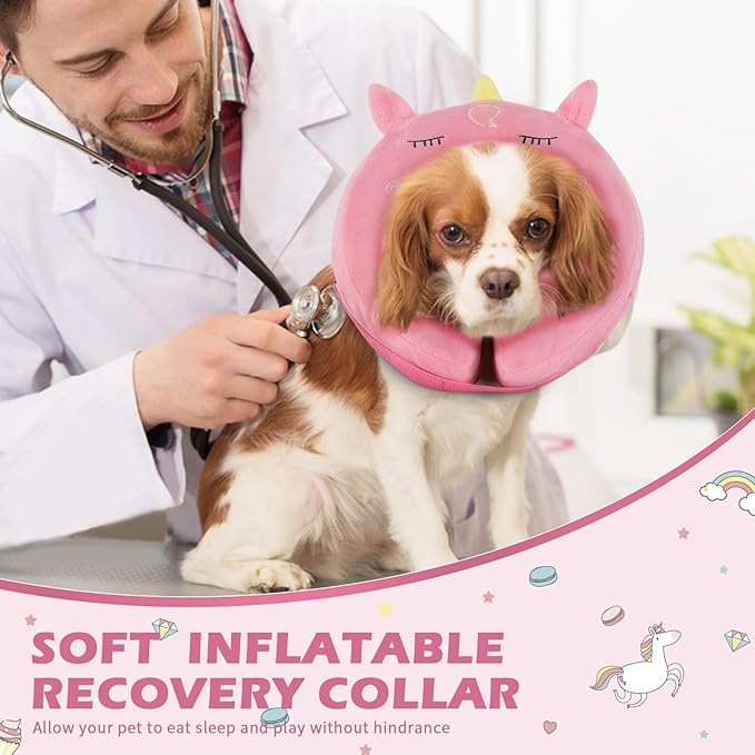 IEUUMLER Inflatable Recovery Dog Collar, Protective Donut Cone, Adjustable Soft Collar for Dog and Cat After Surgery Prevent from Biting & Scratching EU002 - Unicorn XL