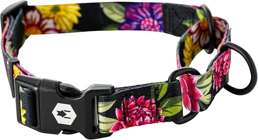 Wolfgang Heavy Duty Martingale Dog Collar with Quick Release Nylon Buckle for Walking & Training, DarkFloral Print, Extra Large