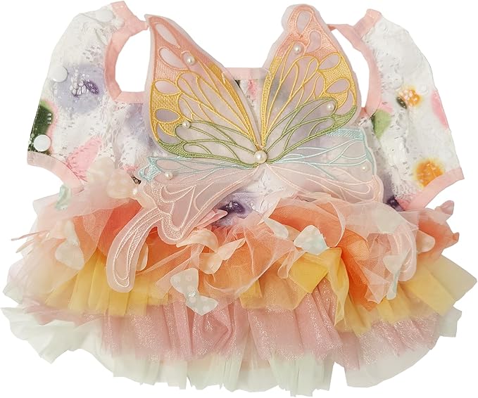 Breathable Mesh Colorful Pet Costume with Butterfly Wings for Cats, Dogs, Rabbits-1PC (Orange, Large)