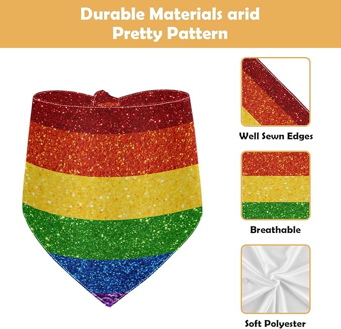 2 Pack Dog Bandanas LGBT Glitter Rainbow Pride Flag Milk Silk Pet Bandana Scarf Snap Button Triangle Bibs Kerchief Set Pet Holiday Accessories Decor for Small to Large Puppy Dogs Cats Large