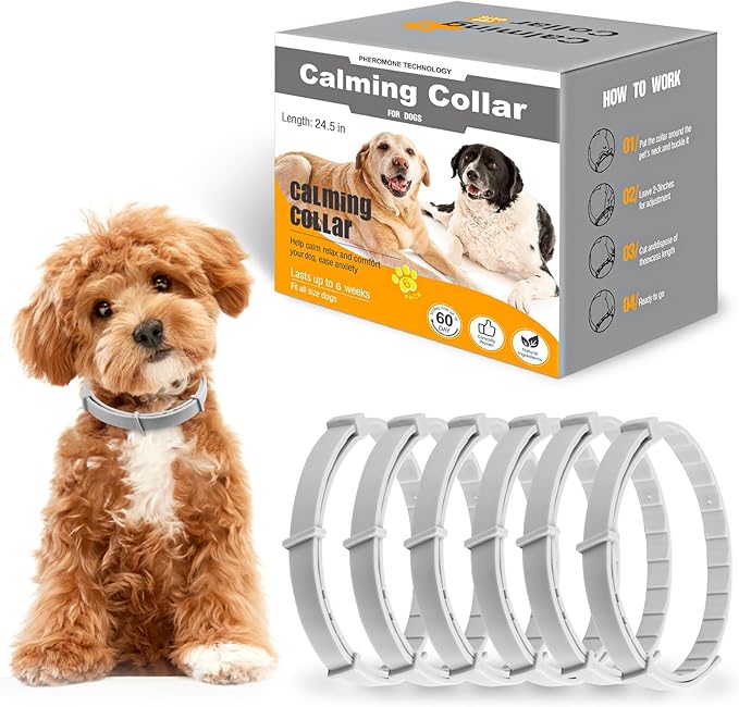 Nodfens Calming Collar for Dogs, Adjustable Dog Pheromones Calming Diffuser, Pet Stop Peeing and Anxiety Relief, 6PCS 60 Day Long-Term Effect