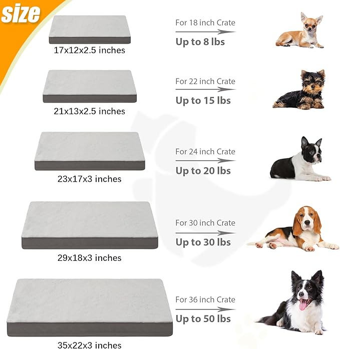 KSIIA Orthopedic Dog Crate Bed, Waterproof Dog Bed for Small Dogs, Deluxe, Plush, Removable Cover, 21 x 13 Inch, Gray