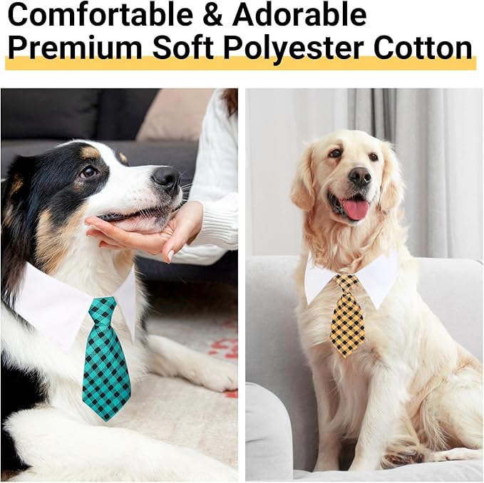 Segarty Dog Neck Tie Collar, 6 Pack Adjustable Cute Pet Ties Collars Grooming Accessories Formal Wedding Costume for Medium Large Dogs, Dog Necktie Set Blue Pink Yellow Plaid Birthday Holiday (XL)