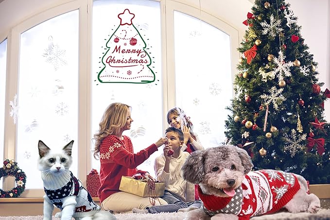 3Pcs Christmas Dog Sweater Costume Xmas Cat Knitwear Clothes Navy Blue White and Christmas Red Sweaters with Reindeers Snowflakes Pattern for Kitten Cat Puppy Dog M