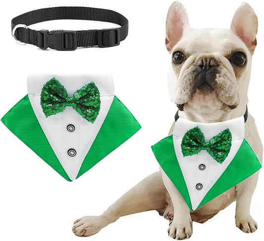 St.Patrick's Day Dog Tuxedo Bandanas Costume Pet Green Irish Outfits Adjustable Saint Patrick's Day Dog Scarf Bow Tie Collar for Large Dogs Cats Cosplay Party Dress Doggie Bibs (Grenn, Medium)