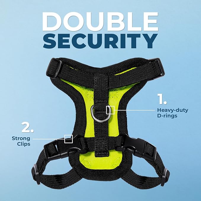 Voyager Step-in Lock Adjustable Cat Harness w. Cat Leash Combo Set with Neoprene Handle 5ft - Supports Small, Medium and Large Breed Cats by Best Pet Supplies - Lime Green/Black Trim, XXXS