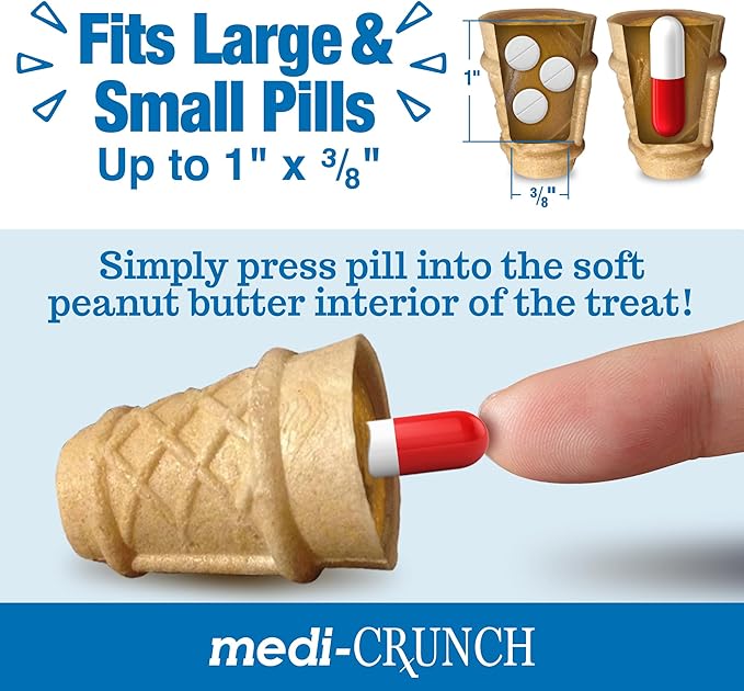 Pill Pouches for Dogs, Peanut Butter Crunchy Ice Cream Cone Treats, Pill Pockets for Dogs Capsule Size Wrap, Canine Health Supplies, 30 ct