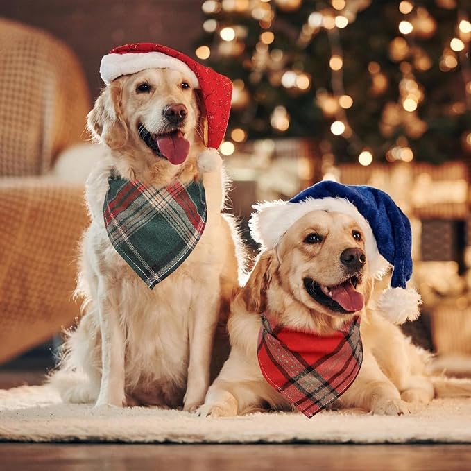 Segarty 30 Pack Dog Bandanas, 22.8"x15.7" Triangle Plaid Bibs Pet Scarf Accessories Bulk for Medium Small Dogs Cats Large Puppy Dogs, Adjustable Washable Reversible Boy Pets Birthday Kerchief
