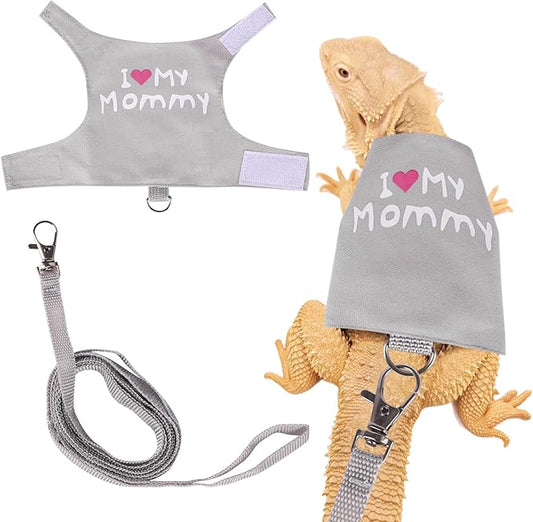 Bearded Dragon Harness and Leash Set Adjustable Reptile Lizard Leash Rope Vest Clothes Starter Kit Accessories for Small Animal Outdoor Walking Training