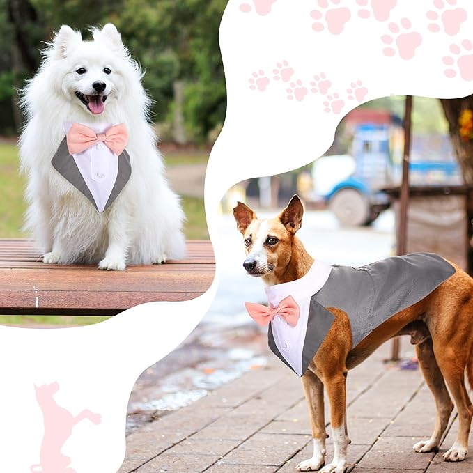 Weewooday Dog Tuxedo and Bandana Set Dogs Formal Tuxedo PET Wedding Party Suit Wedding Bow Tie Shirt for Christmas Halloween Birthday Costumes(Cool Style,Large)