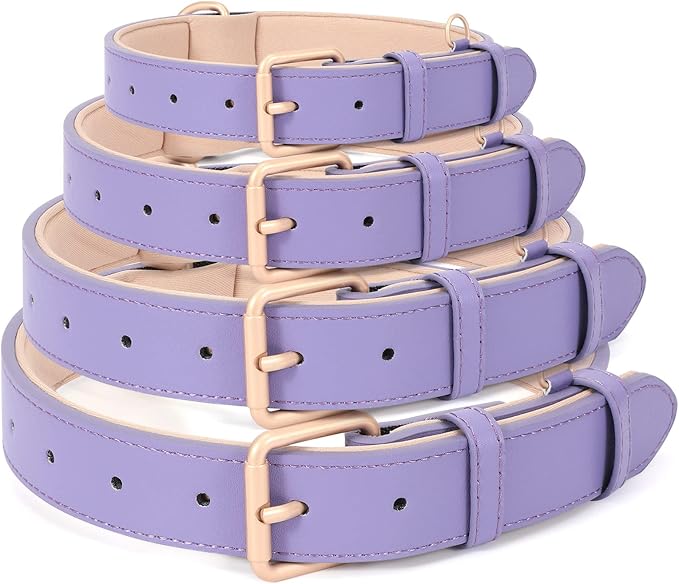 WHIPPY Leather Dog Collar for Small Medium Large Dog Adjustable Soft Breathable Leather Padded Puppy Collar with Alloy Buckle Heavy Duty Waterproof Classic Dog Pet Collar,Purple,L