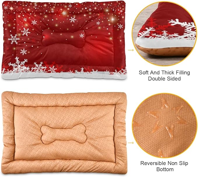 Christmas Snowflakes Pet Bed Soft Crate Mat,Washable Dog Crate Bed Cushion Anti-Slip,Pet Mattress for Small Medium Dogs and Cats Kennel Pad, 36x24inch
