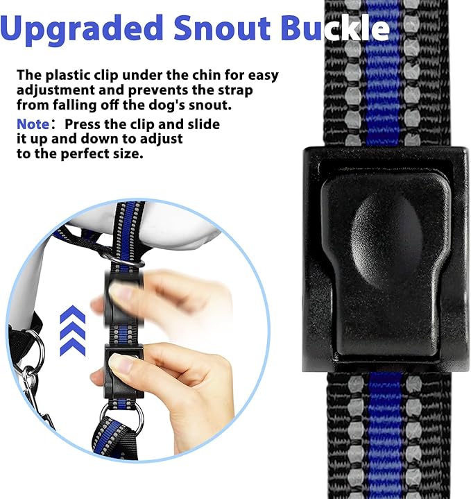 BARKLESS Soft Dog Head Collar, Patented Padded No Pull Head Halter, Training Nose Leash with Safety Link for Medium Large Dogs, Adjustable Muzzle Leash, Easy Control for Walking(Blue, L)