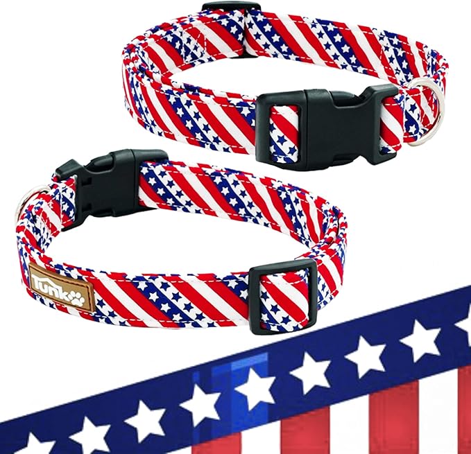 Tunkoo American Flag Dog Collar,4 of July Cute Adjustable Patriotic Collar for Boy and Girl Dogs with Strong Plastic Buckle - for Small Medium Large Pets, M