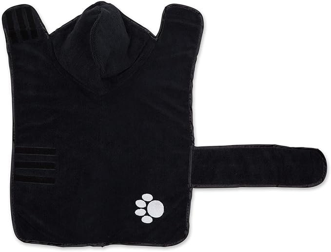 Bone Dry Pet Robe Collection, Embroidered Absorbent Microfiber Bath Robe with Adjustable Closure, for Dogs & Cats, Medium, Black
