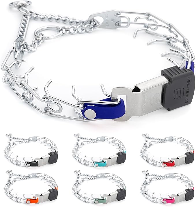 Herm Sprenger Chrome Plated Steel Dog Collar with Quick Release ClicLock Buckle and Biothane Insert Training Collar for Dogs Made in Germany (Blueberry Royal, 16in x 2.25mm(Neck Size up to 13-14in))