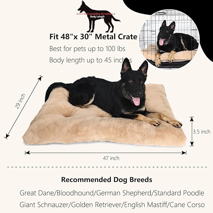 nononfish Dog Crate Bed 48 x 30 Washable fit Metal Crates or Kennel,XXL Kennel Mat for Extra Large Dogs with Anti-Slip Bottom,Jumbo Plus Pet Sleeping Mattress for up to 100 lbs Dogs,Light Brown