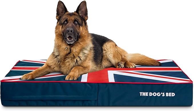 The Dog’s Bed Orthopedic Memory Foam Dog Bed, XLBlue & Red Trim UK Center Flag 46x28, Pain Relief for Arthritis, Hip & Elbow Dysplasia, Post Surgery, Supportive, Calming, Waterproof Washable