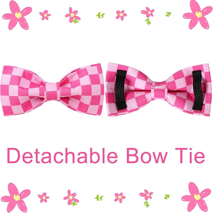 Dog Collar with Bow Tie,Pink Bow Dog Collar with Adjustable Buckle,Cotton Puppy Collar for Small,Medium,Large Dogs