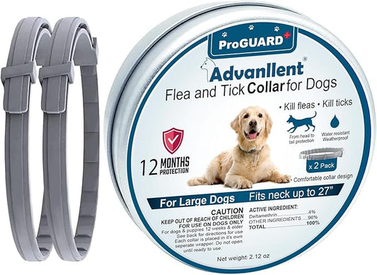 Flea Collar for Dogs, Flea and Tick Prevention for Dogs Collar, Dog Flea and Tick Treatment, 2 Collars, 12 Months Prevention, One Size Fits All