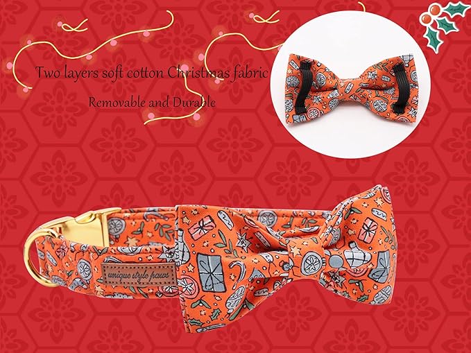 Unique style paws Christmas Dog Collar with Bow, Puppy Collar Pet Gift Adjustable Dog Collar Soft and Comfy Bowtie Collars for X-Large Girl or Boy Dogs