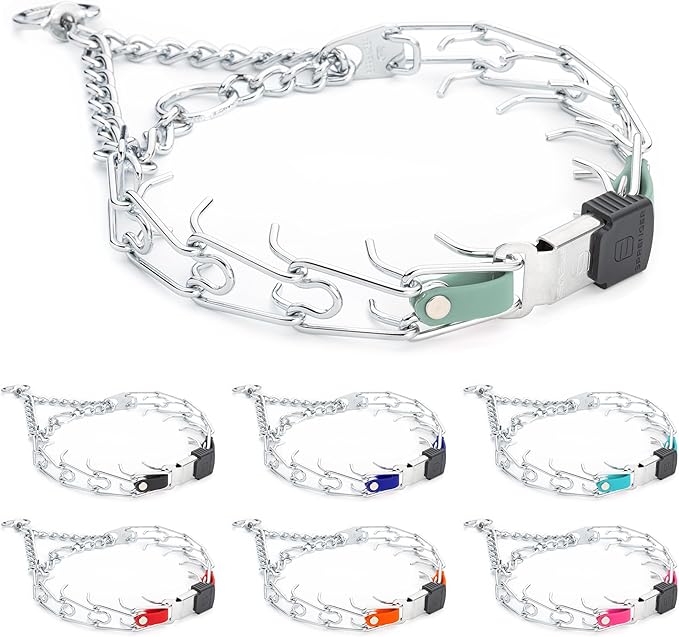 Herm Sprenger Chrome Plated Steel Dog Collar with Quick Release ClicLock Buckle and Biothane Insert Training Collar for Dogs Made in Germany (Sage Green, 23in x 3.2mm(Neck Size up to19-20in))