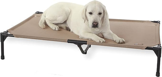 K&H Pet Products Outdoor Elevated Dog Cot, Cooling Raised Bed with Waterproof Breathable Mesh for Large Dogs, Portable Pet Bed with Heavy-Duty Metal Frame, Oversized Hammock Style - Extra-Large Tan
