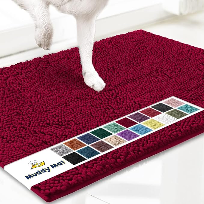 Muddy Mat® Original Dog Door Mat for Muddy Paws, Super Absorbent Microfiber, Non-Slip Washable Pet Rug, Quick Dry Chenille Entryway Carpet, Machine Washable Indoor Outdoor mat, Maroon 48"x72"