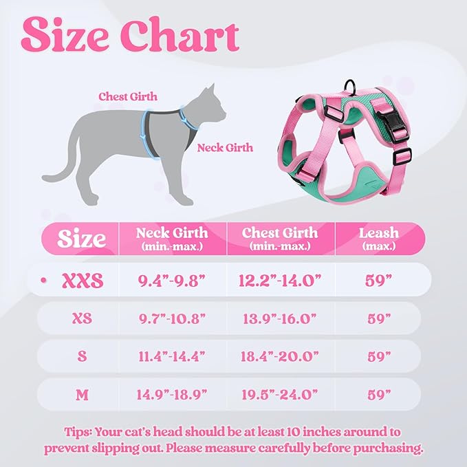 rabbitgoo Cat Harness and Leash Set, Escape Proof Soft Adjustable Vest Harnesses for Outdoor Walking, Easy Control Breathable Kitten Jacket with Reflective Strips, Green & Pink, XXS