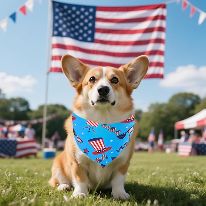 4th of July Dog Bandanas for Small Dogs Adjustable Patriotic Dogs Bandanas 7 Pcs Independence Day Flag Day Scarves Medium Puppy Cats Grooming M