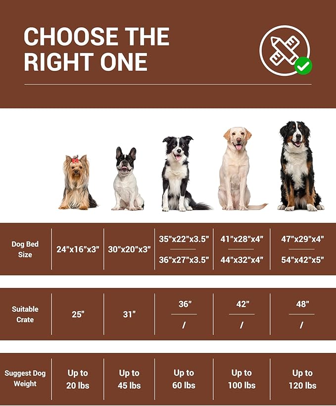 OhGeni Orthopedic Waterproof & Machine Washable Dog Bed for Medium Large Pets, Suitable for Crates, 25D Egg Crate Foam, Non-Slip Bottom & Removable Cover, Invisible Zipper, 35 Inches(Brown)