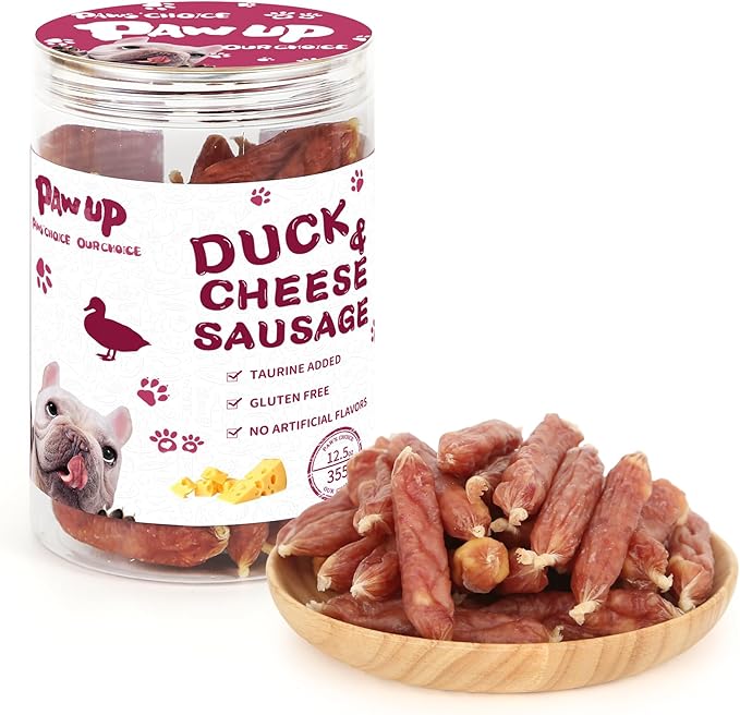 Dog Treats Duck Cheese Sausage for Dogs, Fresh Duck, 12.5oz/355g, 1% Taurine Addded, Rawhide Free, Training & Rewards Dog Snacks