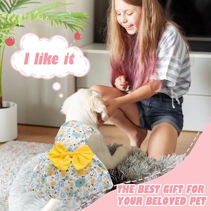 6 Pieces Dog Dresses for Small Dogs Girls, Cute Princess Puppy Kitten Dog Dresses with Flowers and Bowknot for Pet Cats, Small Dogs' Outfits Female Pet Skirts Clothes for Chihuahua Yorkies