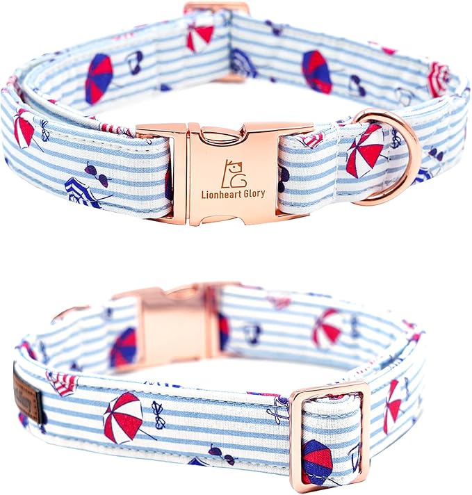Lionheart glory Dog Collar, Dog Collar with Bow, Summer Stripe Boy Dog Bowtie Collar Cute Pet Collar Gift for Medium Dog
