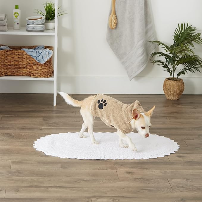 Bone Dry Pet Robe Collection, Embroidered Absorbent Microfiber Bath Robe with Adjustable Closure, for Dogs & Cats, X-Small, Taupe