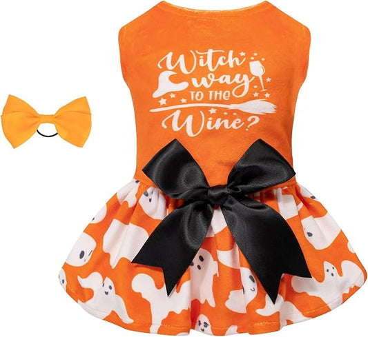 CuteBone Dog Dresses Velvet Holiday Small Dogs Clothes Onesie Pet Apparel Girl Puppy Skirt with Bow Hair Rope CVA25S-D