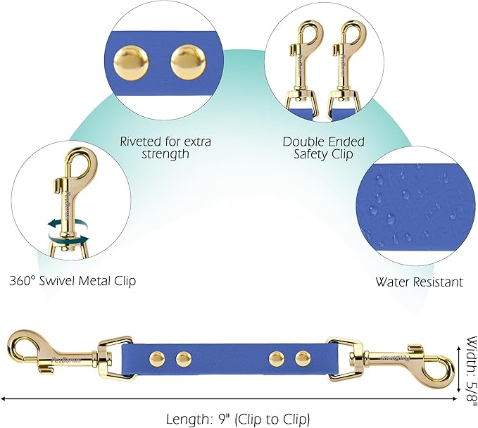 PetBonus Dog Collar Safety Clip, Waterproof Backup Safety Strap for Dog Harness to Prong Collar, Odor Proof Double Ended Clasp Leash Connector for Training Walking (Blue)
