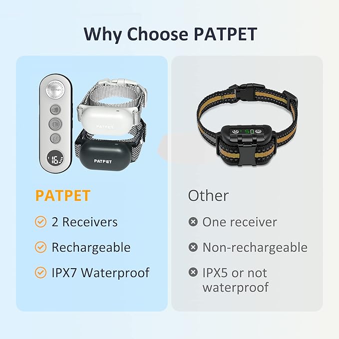 PATPET Shock Collar for Dogs(10-120lbs), 4000ft Rechargeable IPX7 Waterproof Training Collar with Remote for 2 Dogs- Electric Dog Collar for Small Medium Large Dogs 2 Packs