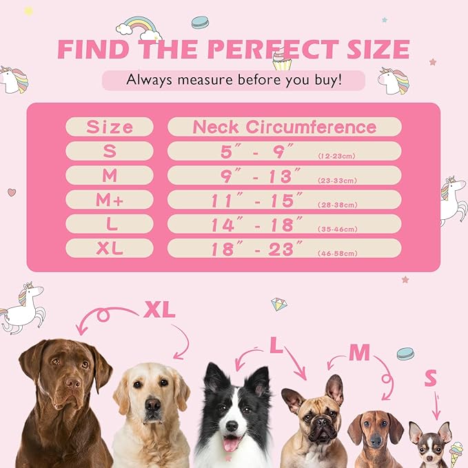 IEUUMLER Inflatable Recovery Dog Collar, Protective Donut Cone, Adjustable Soft Collar for Dog and Cat After Surgery Prevent from Biting & Scratching EU002 - Unicorn M+