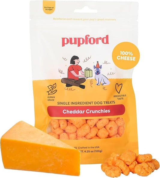 Pupford Cheese Crunchies, Premium Single-Ingredient Treat for Dogs & Puppies (Cheddar, 7.50 oz)