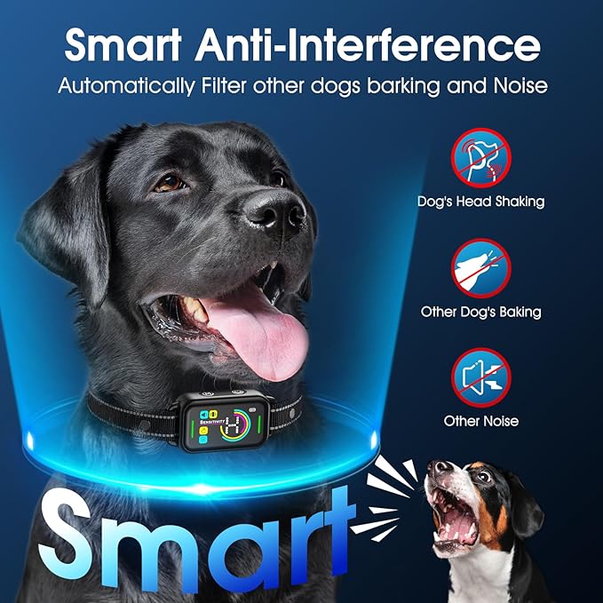DINJOO 2 Pack Dog Bark Collar for Large Medium Small Dogs,Smart Bark Collar,Rechargeable Anti Barking Training Collar with 8 Adjustable Sensitivity,Bark Collar with Beep