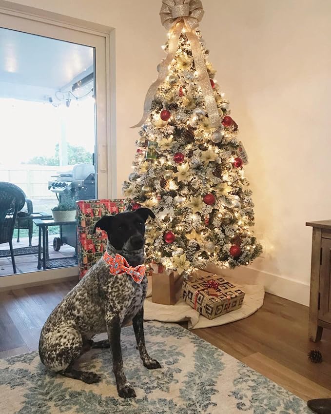 Unique style paws Christmas Dog Collar with Bow, Puppy Collar Pet Gift Adjustable Dog Collar Soft and Comfy Bowtie Collars for X-Large Girl or Boy Dogs